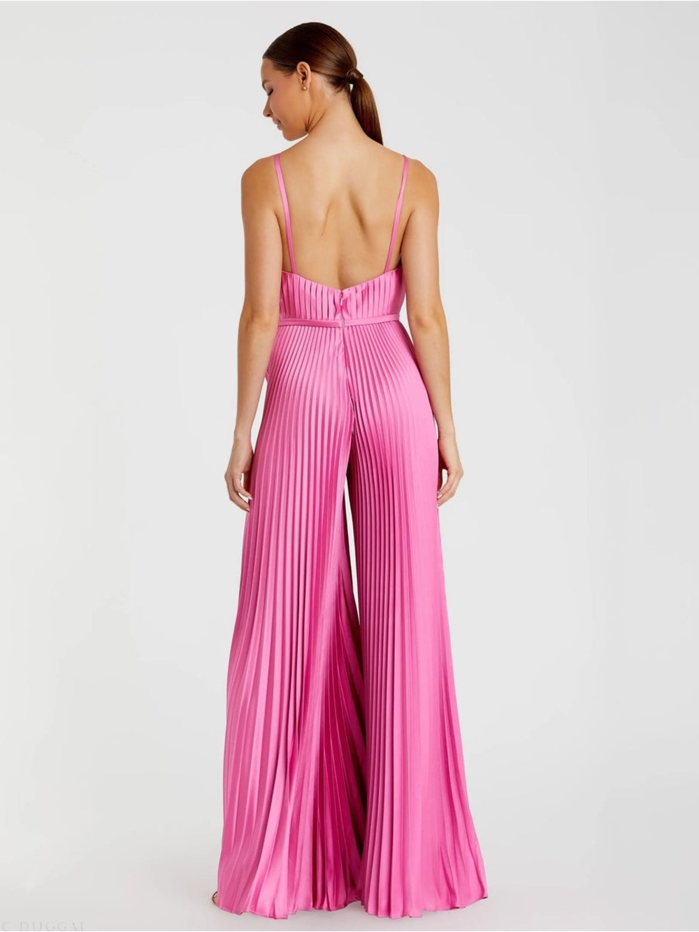 Mac Duggal Pleated Plunge Neck Wide Leg Jumpsuit - Picture 2 of 16